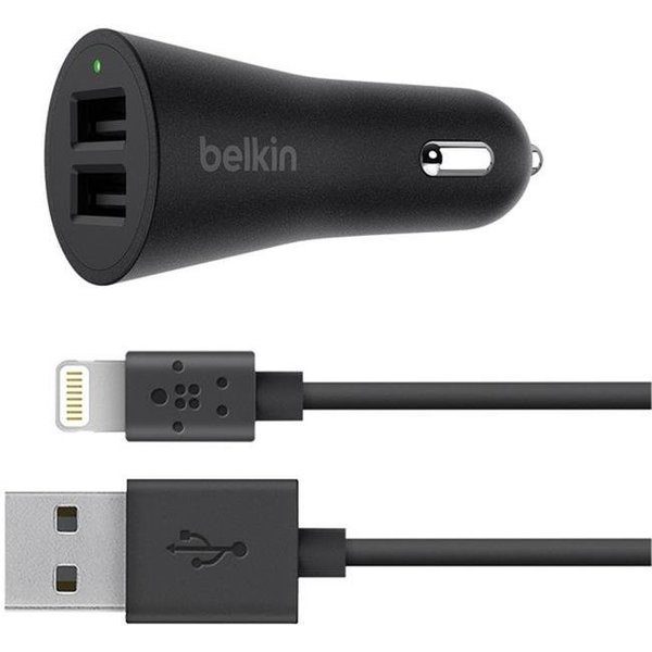 Belkin Belkin F8J221BT04-BLK 4 ft. 2 Port Car Charger with MIXIT USB-A to Lightning Connector Cable F8J221BT04-BLK